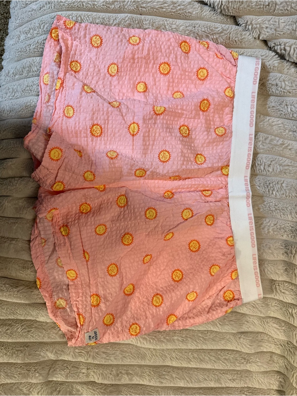Life Is Good Pink Sunflower Seersucker Athletic Shorts